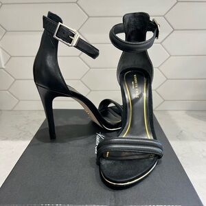 Kenneth Cole Brooke Ankle Strap Heeled Sandal- Black with gold buckle - Size 7.5